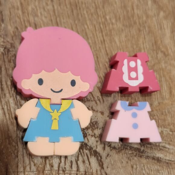 Little Twin Stars Pink Squares Unused Sticker Sheet | Brown  Little Twin Stars Kiki Lala Dress-Up Squeezer Eraser Sanrio Showa Vtg Unused